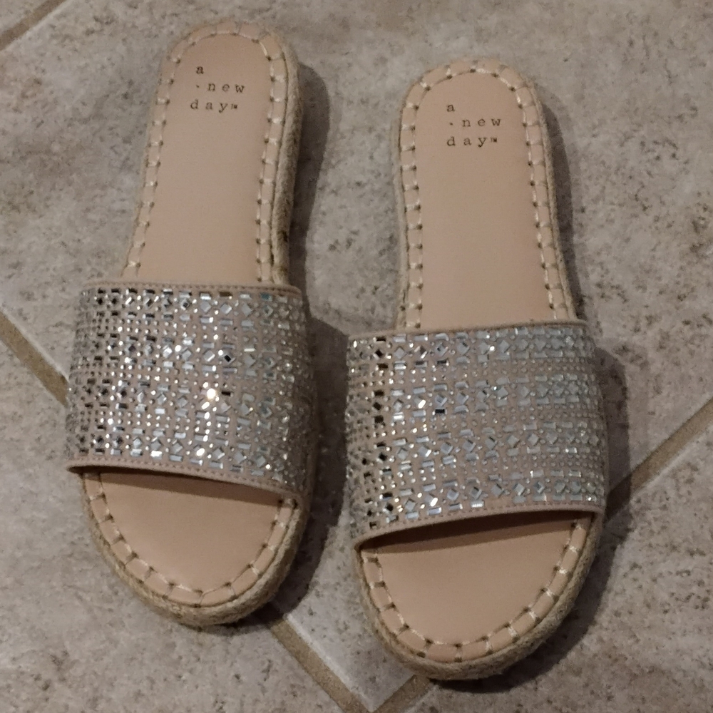 A New Day Sparkling Silver Slide Sandals